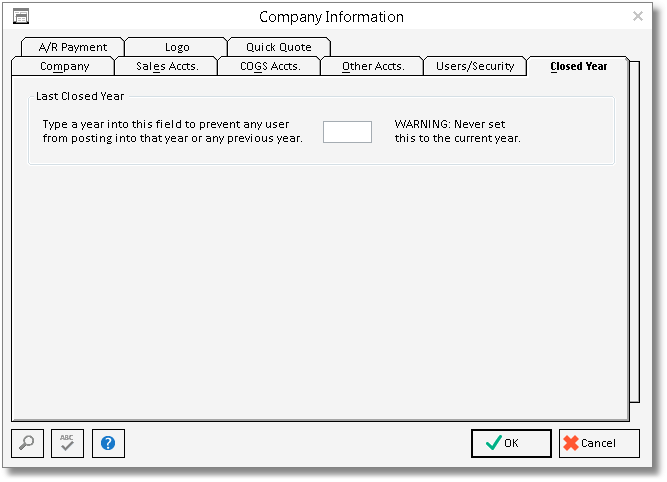 company info - closed year tab