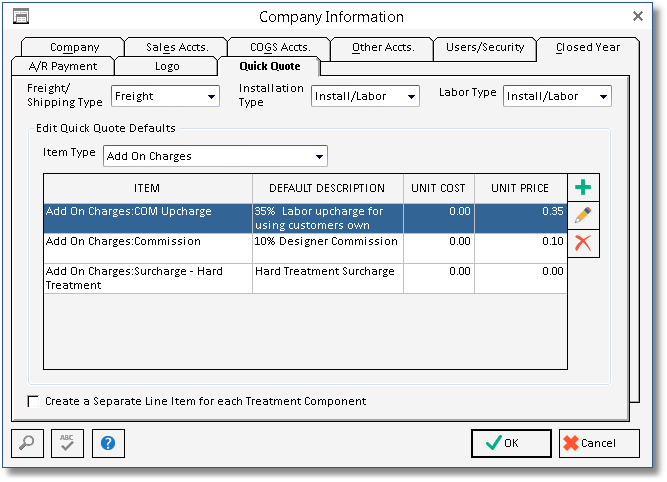 company info - QQuote tab