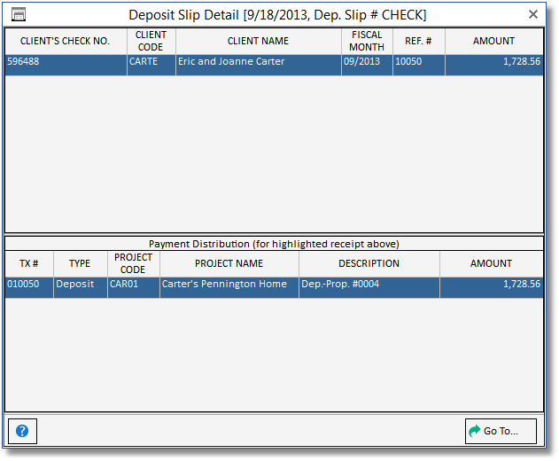 deposit slip detail window