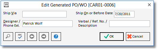 edit generated wo window