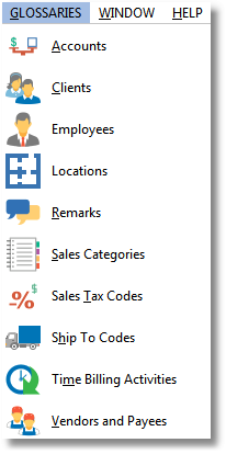 glossaries menu