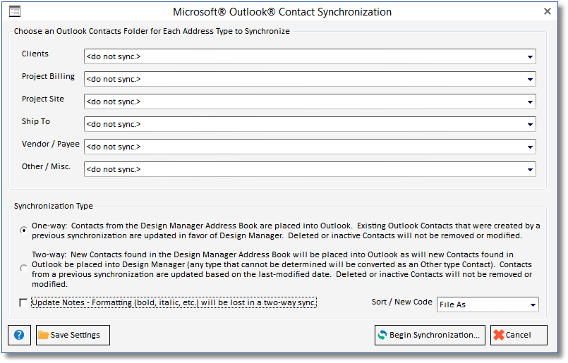 MSOutlooksync window