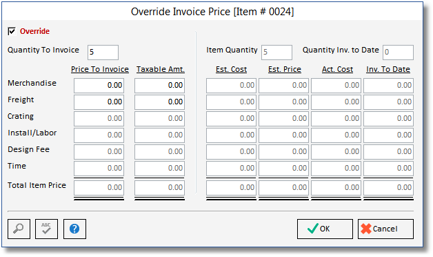 override invoice window