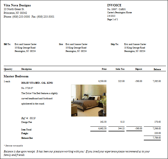 residential invoice with deposit example