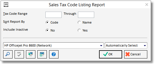 sales tax code list report