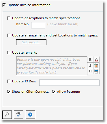 update invoice info window