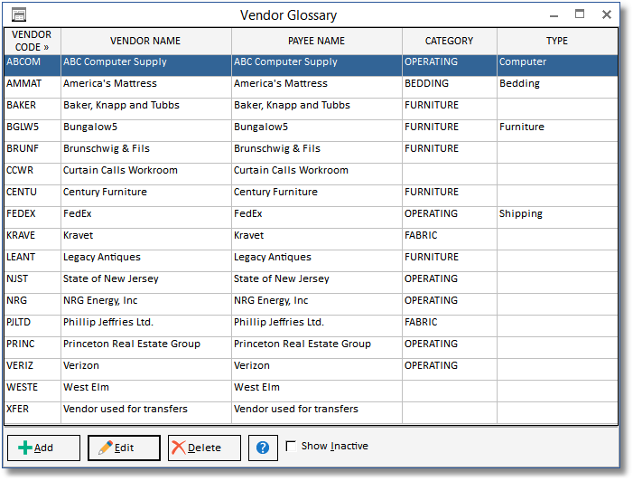 Vendor Glossary