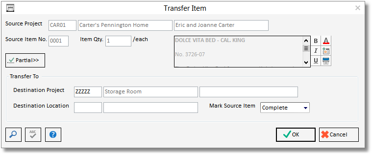 xfer item window