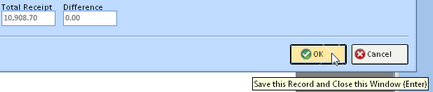 Cash Receipt window OK button highlighted