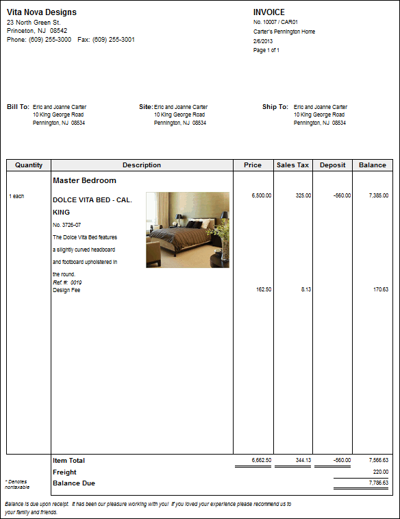 commercial invoice with deposit example