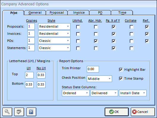 Company Advanced Options Print