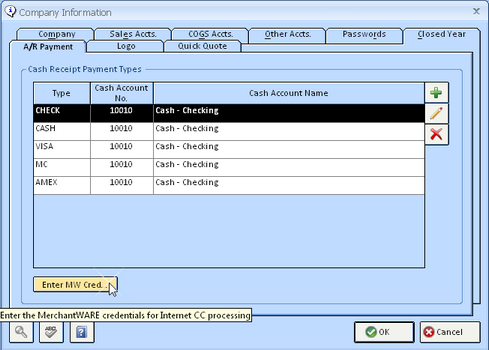 Company Information Window Enter MW button highlighted