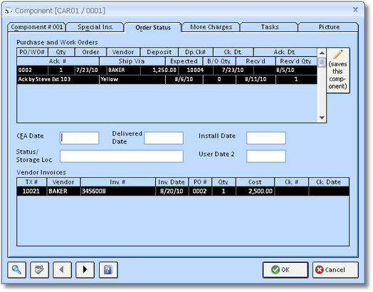 Component Window Order Status