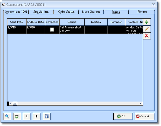 Component Window Tasks Tab