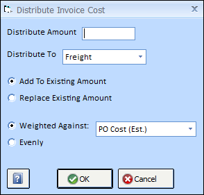 Distribute Invoice Cost Window