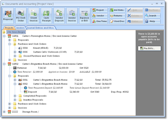 Documents and Accounting Project View