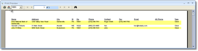 ExportContact Print Preview