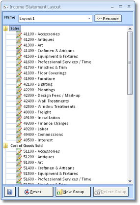 Income Statement Layout Window