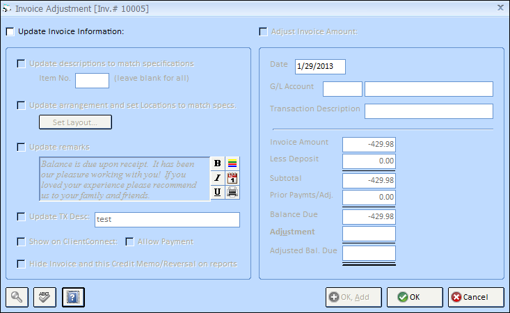 Invoice Adjustment - new