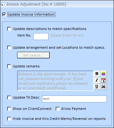 Invoice Adjustment -update info