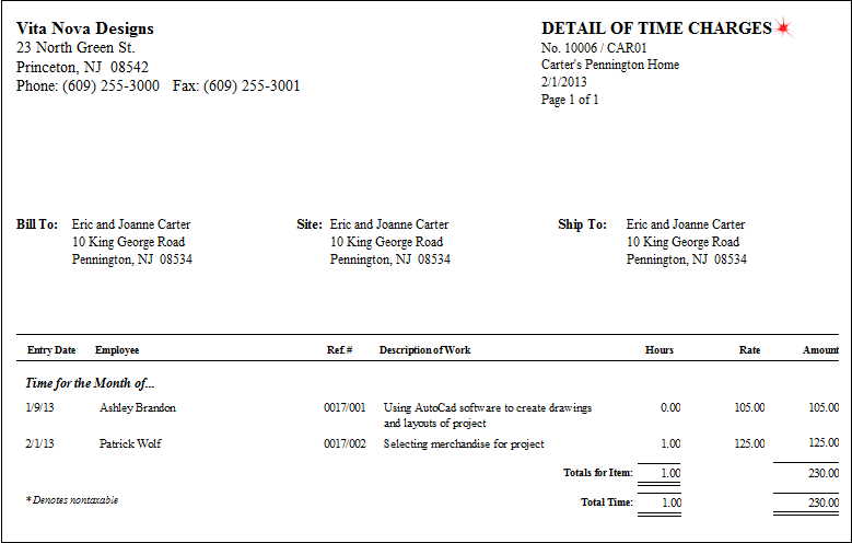 invoice example with time supplement pg 2 - detail of charges 