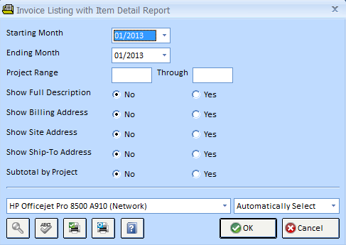 invoice listing with item detail report