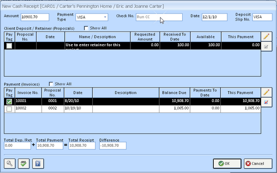 New Cash Receipt Window for Merch Warehouse example