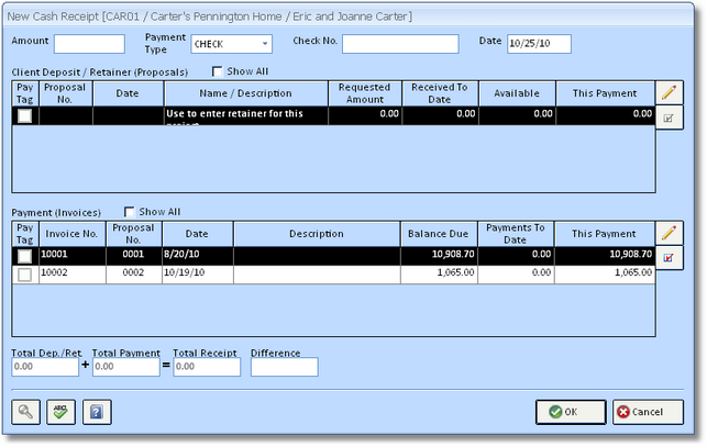 New Cash Receipt Window