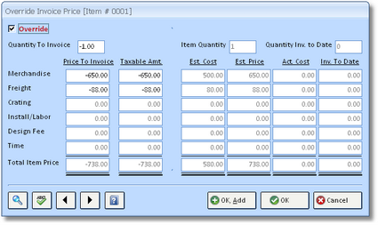 Override price invoice window - refund