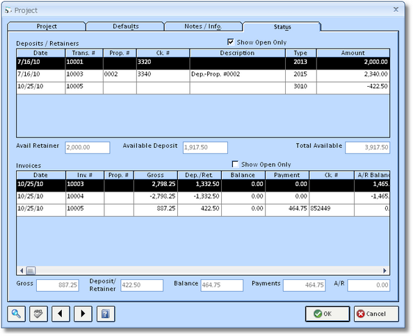 Project Window Status Tab