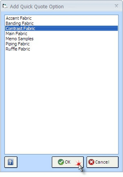 QQ Add Quick Quote Option Window - Contrast Fabric Highlighted