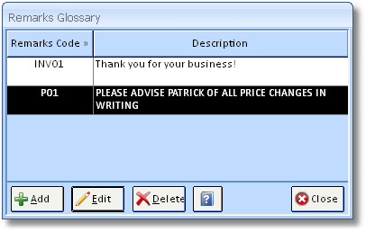 Remarks Glossary