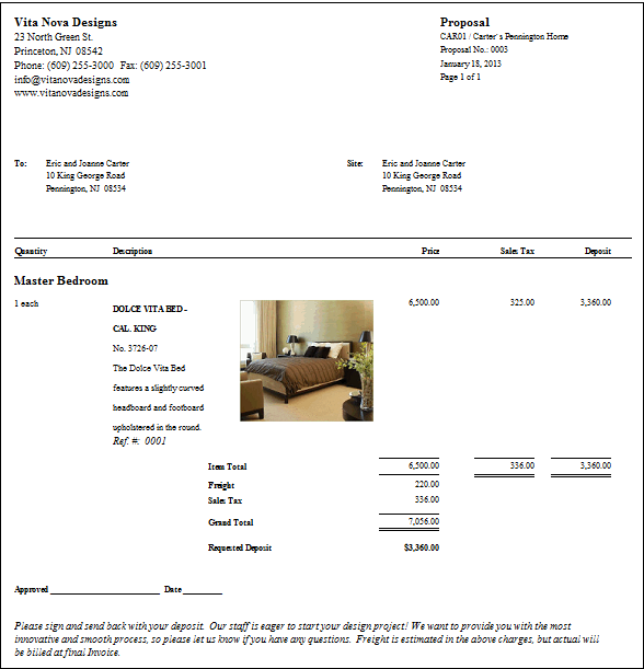 residential proposal with deposit example