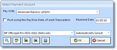 Select Payment Account Window