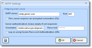 SMTP Settings Window