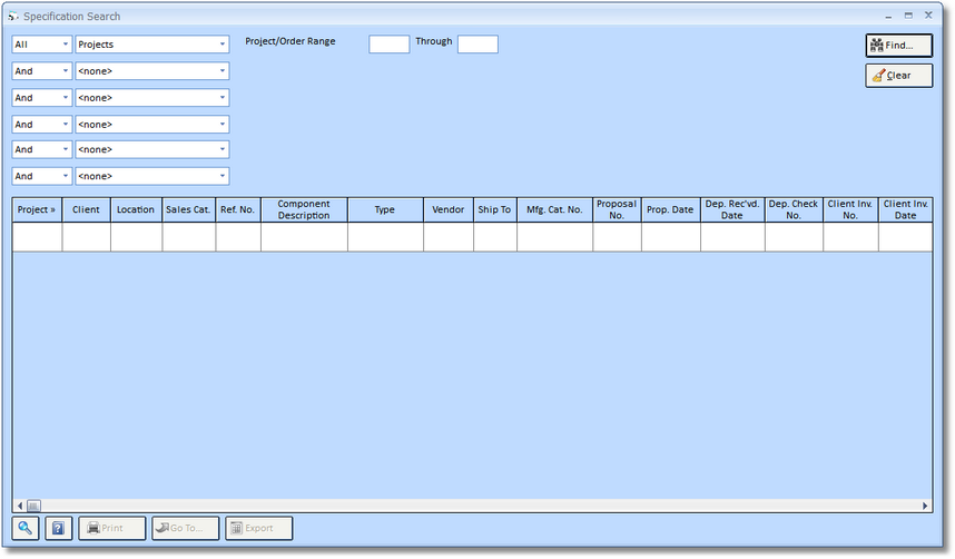 Specification Search Window