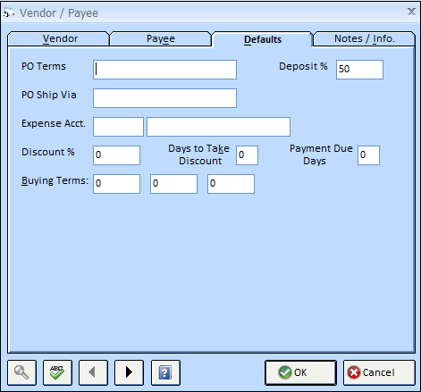 vendor glossary - default tab