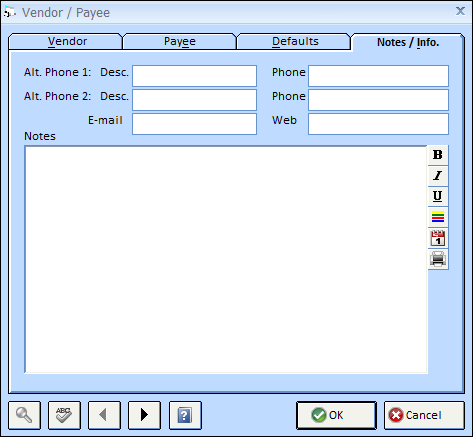 vendor glossary - notes tab