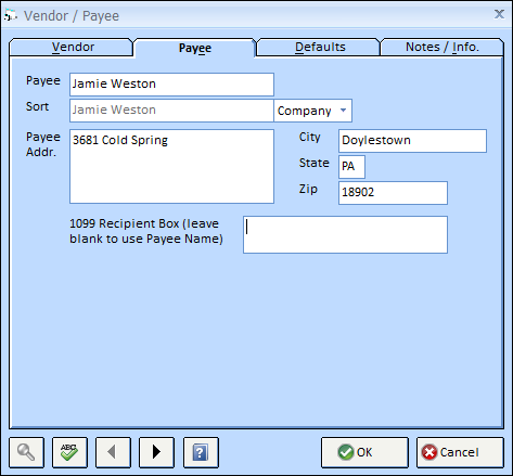 vendor glossary - payee tab