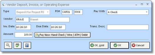 Vendor Invoice - Deposit