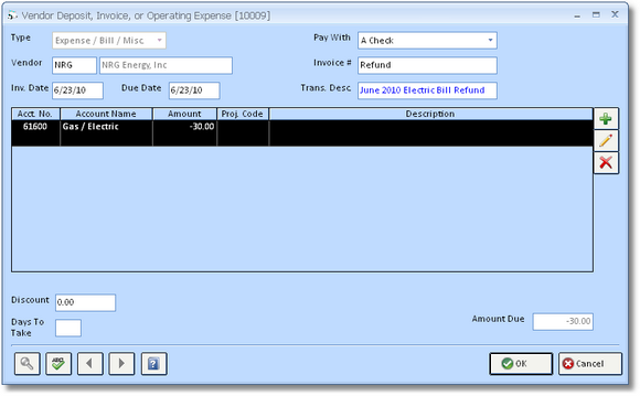 Vendor Invoice - Operating Expense- vendor return