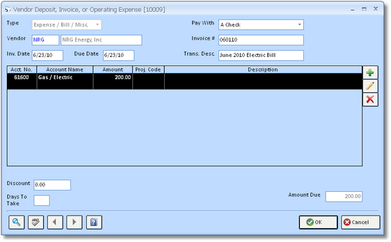 Vendor Invoice - Operating Expense