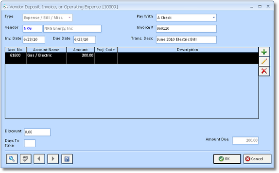 Vendor Invoice - Operating Expense