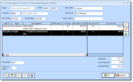 Vendor Invoice - Project PO - vendor return