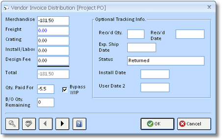 Vendor Invoice Distribution - Project PO - vendor return