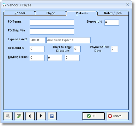 Vendor Window - Expense Account