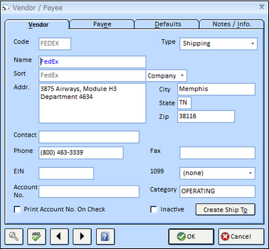 Vendor Window - Vendor tab
