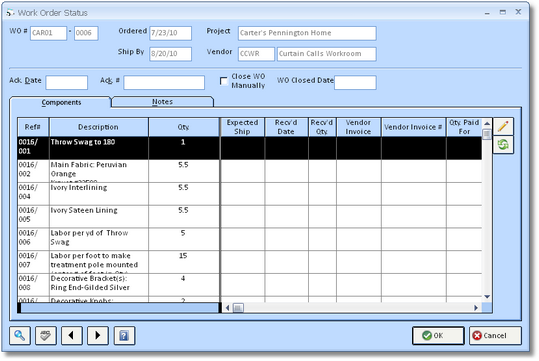 Work Order Status Window