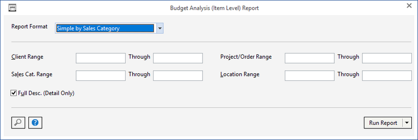 budg analysis item report window