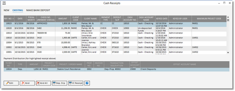 cash receipts - existing